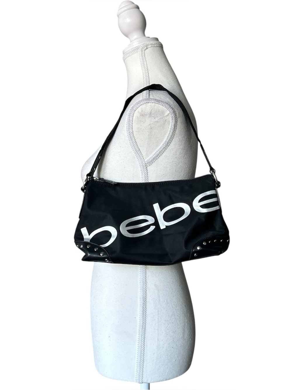 Y2K “Bebe” Black and Silver Studded Graphic Mini Shoulder Bag
